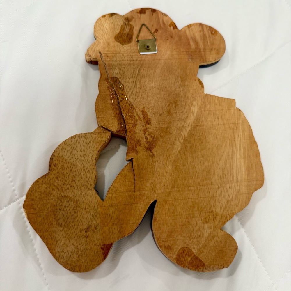 RARE Vintage 70s Intarsia Mickey & Minnie Mouse Wood Carved Wall Decor Set of 2 - Picture 4 of 8